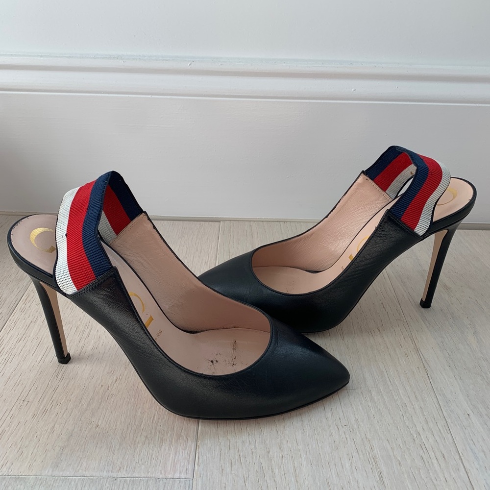 Gucci Stripe and Leather Slingback Pump